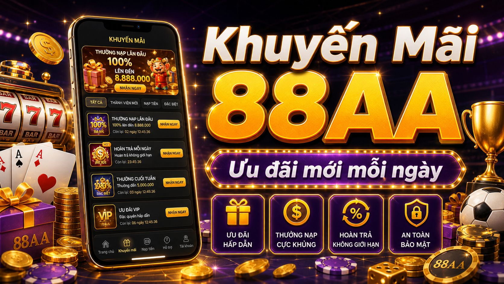 Đăng nhập 88AA thành công và kiểm tra ví tài khoản