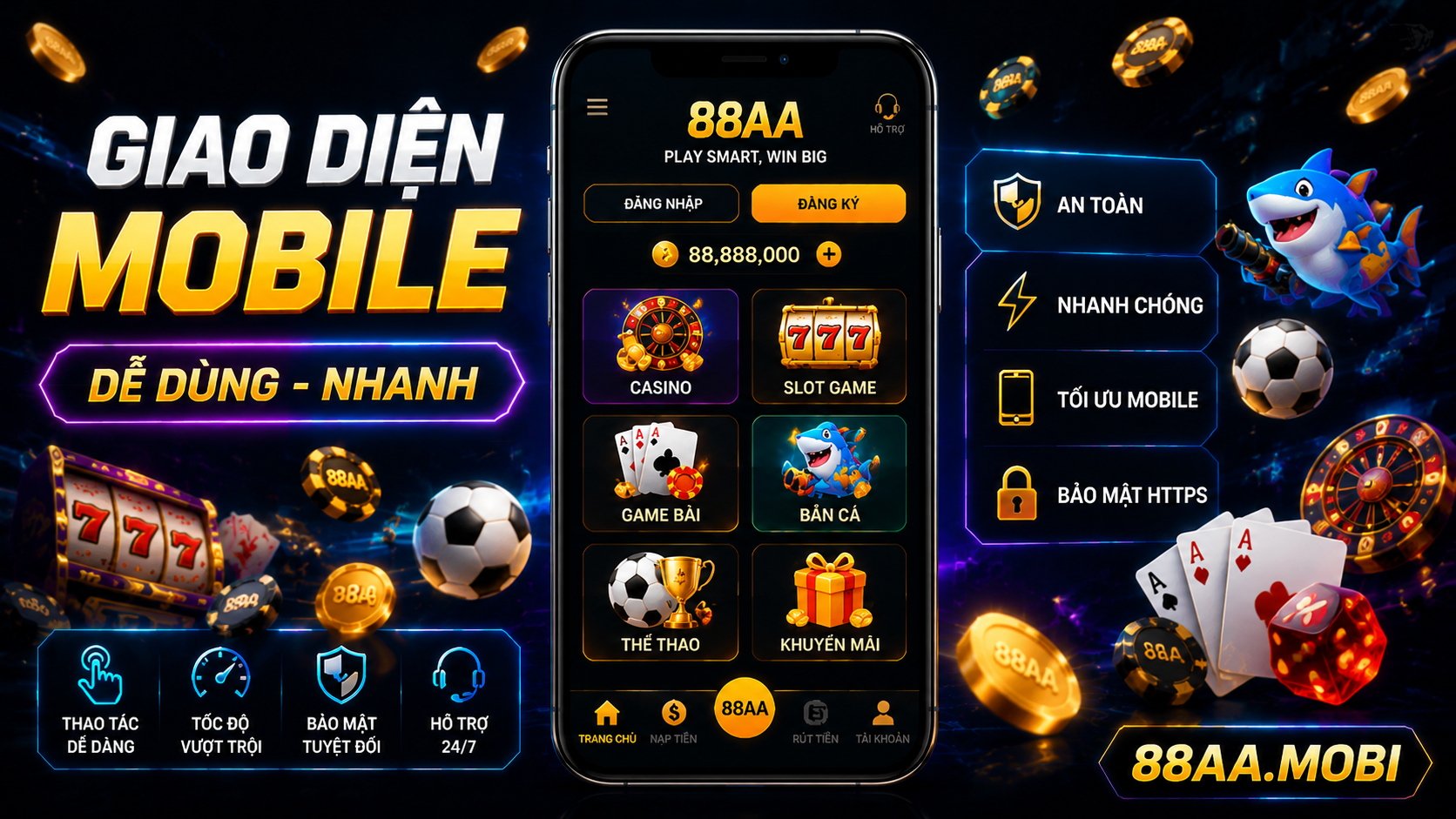 Giao diện 88AA mobile trên điện thoại